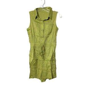 Rooscier Short Romper Green Front Tie Size S Pocket Mini Dress Elastic Waist